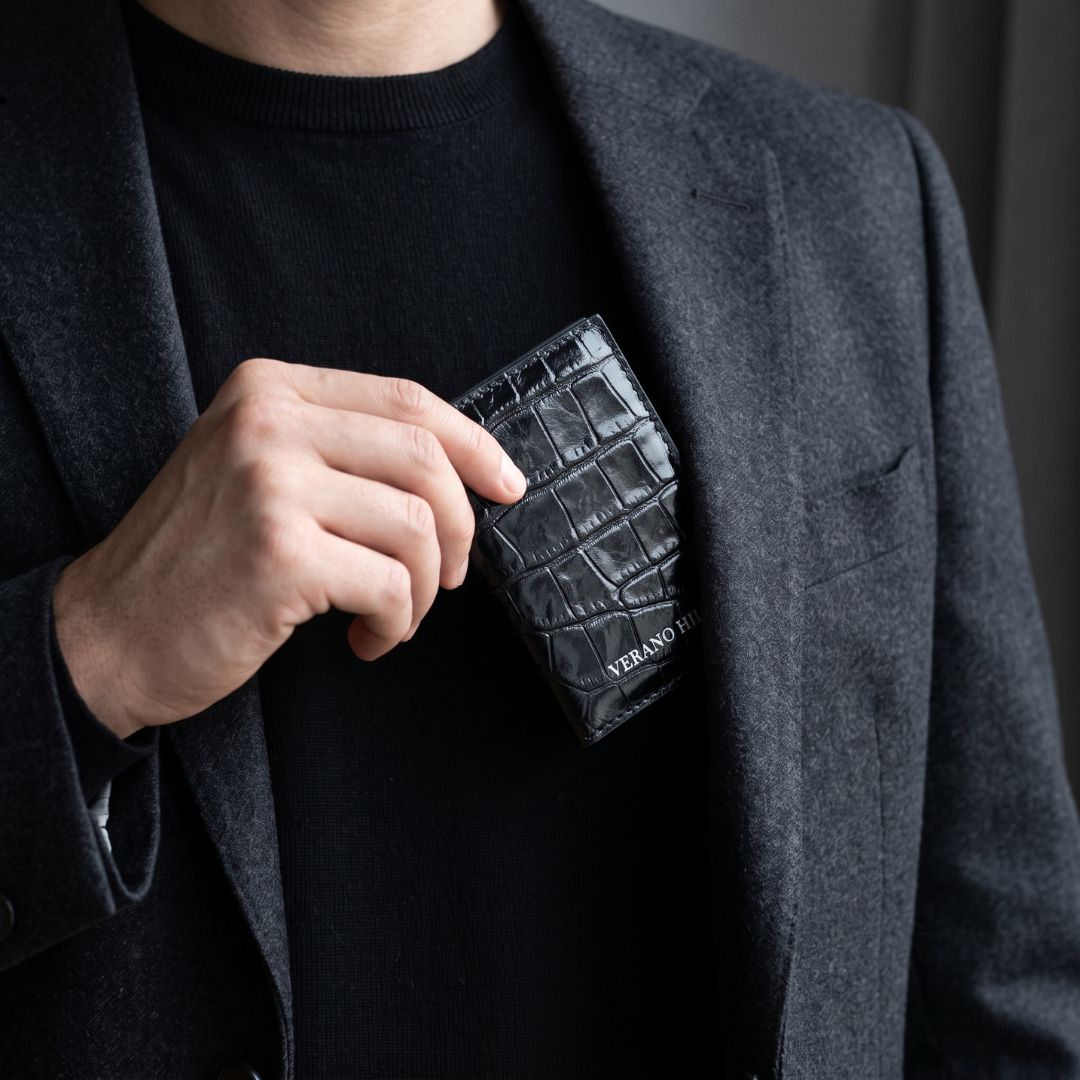 Croc-Embossed Genuine Leather Cardholder