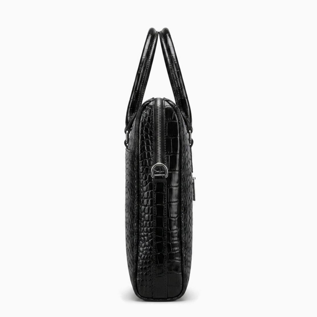 Croc-Embossed Genuine Leather Briefcase